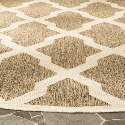 Beige and Cream Geometric Synthetic Indoor/Outdoor Rug
