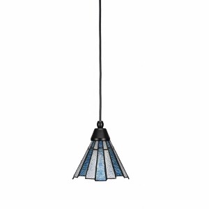 Toltec Lighting Any 1 - Light Pendant in  Matte Black with 7" Sea Ice Art Glass Shade - 1 of 1