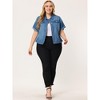 Women's Plus Size Denim Button Front Crop Short Sleeve Trucker Jean Jackets - Agnes Orinda - 3 of 4