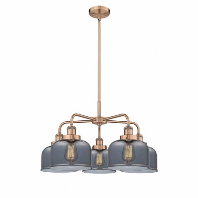 Bell - 5 Light Stem Hung Chandelier In Art Deco Style-14.75 Inches Tall and 26 Inches Wide