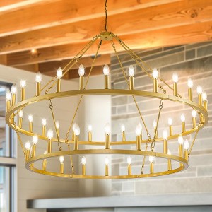 Modern Wagon Wheel Chandelier 2 Tier Farmhouse Chandeliers,Ceiling Pendant Light Fixture for Kitchen Entryway Dining Living Room - 1 of 4