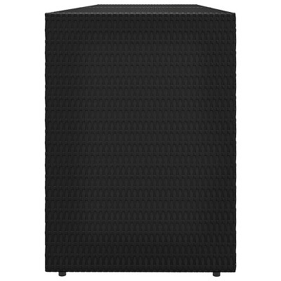 Black Poly Rattan Garden Storage Cabinet with Acacia Wood Knobs