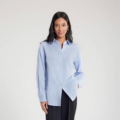 Women's Side-Button Detail Shirt - A New Day™ Blue Striped 3X