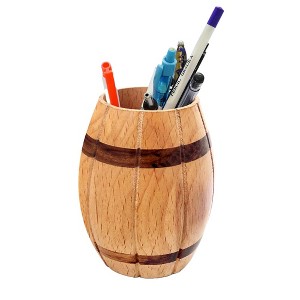 Vintiquewise Decorative Wine Barrel Shaped Wooden Pen Holder for Office Desk, or Entryway - 1 of 4