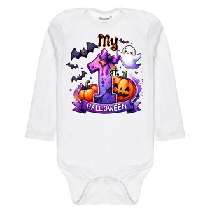 Everyday Kids “My 1st Halloween” Long Sleeve Baby Onesie – Cute Ghost, Pumpkin, and Bat Print – Soft Cotton Bodysuit for Newborns and Infants - 1 of 3