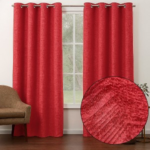 Home mart Goods 2 Piece Red Solid Silky Geometric Embossed Blackout Grommet Window Curtain Panel Set - 108" Long - 1 of 4