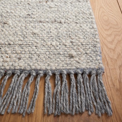 Ivory and Grey Wool Blend Handmade Rug, 2'-3" x 8'