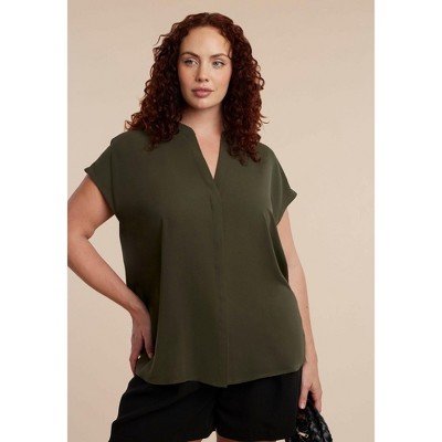 ELOQUII Women's Plus Size Notch Collar Blouse