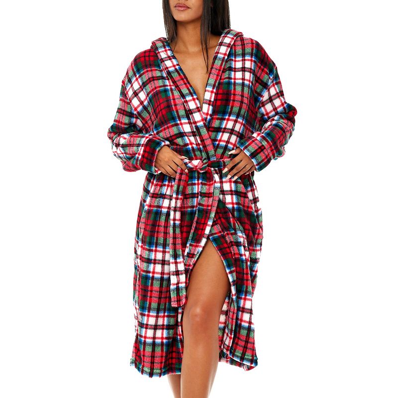 Women's Soft Plush Fleece Robe with Hood, Warm Lightweight Hooded Bathrobe, 1 of 7
