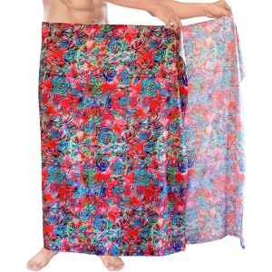 LA LEELA Men's Hawaiian Lava Lava Beach Sarong Wrap Beachwear Cover-Up Summer Long Swimwear Vacation Cover Up for Men One Size Pink, Floral - 1 of 3