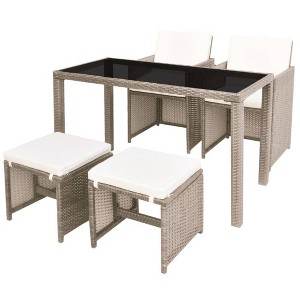 vidaXL Outdoor Dining Set Grey Poly Rattan Medium Foldable - 1 of 4