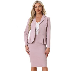 INSPIRE CHIC Women's Business Long Sleeve Notched Lapel Peplum Blazer Pencil Skirt Suit Set 2 Pcs - 1 of 4