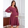 Maternity Sweater Dress Square Neck Lantern Long Sleeve Ribbed Knit Baby Shower Dress Photoshoot - 4 of 4