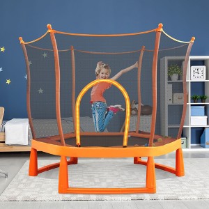 HFYee 6FT Trampoline Indoor 72" Toddler Trampoline for Kids with  Safety Enclosure Net and Ocean Balls, Lotus Shape for Spaciousness, Orange - 1 of 4