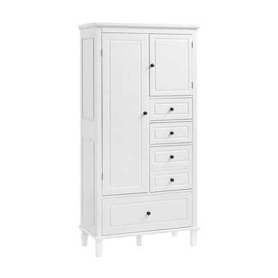 Ridstar 61.8 in. H White Bathroom Storage Cabinet with Doors, Four Drawers & Adjustable Shelves