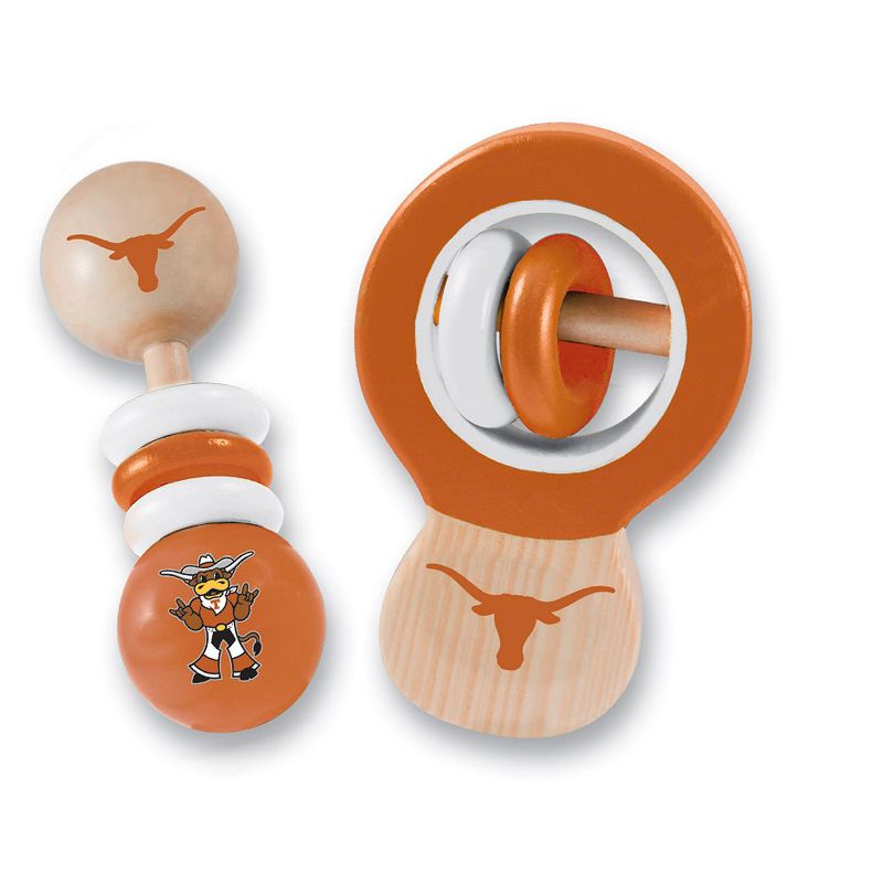 Baby Fanatic Wood Rattle 2 Pack - NCAA Texas Longhorns Baby Toy Set, 2 of 5