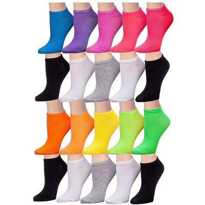 Tipi Toe Women's 20 Pairs Rainbow Solid Colors Patterned Low Cut/No Show Socks