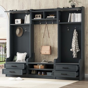 TIRAMISUBEST 4-in-1 Detachable Hall Tree with Cabinets and 7 Hooks, Hallway Coat Rack with Drawers and Shoe Bench - 1 of 4
