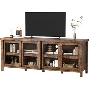 65 Inch TV Stand, Entertainment Center with Storage and 4 Sliding Glass Doors, Mid-Century Modern Media TV Console Table for Living Room - 1 of 4