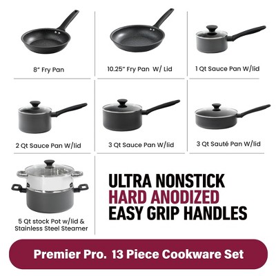 Matte Black Aluminum Nonstick 13-Piece Cookware Set
