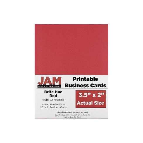 Jam Paper Printable Business Cards 3 1/2 x 2 Red 100/Pack (22128334)