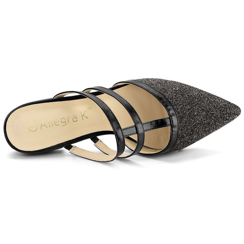 Allegra K Women's T-Strap Glitter Slip-On Pointed Toe Flats Mules, 6 of 9