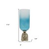HomeRoots 18" Blue White And Gold Ombre Glass And Aluminum Pedestal Table Vase - 3 of 4