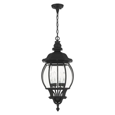 Frontenac Textured Black Outdoor Pendant Lantern with Clear Beveled Glass