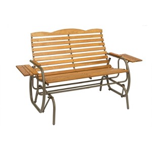 Jack Post Country Garden 2 Person Taupe Steel/Wood Hi-Back Double Glider with Trays - 1 of 1