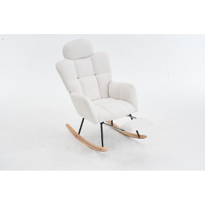 Lyngins Nursery Rocking Chair with Wood Rocking Legs,37.4 Inch Height Rocking Glider Chair,Teddy Accent Chair for Bedroom,Living Room,White - 1 of 4