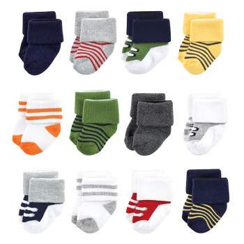 Luvable Friends Baby Boy Newborn and Baby Terry Socks, Athletic 12-Pack