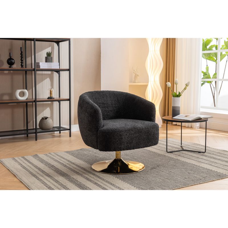 26.97" Modern Accent Swivel Chair, Comfy Chenille Fabric Upholstered Chair With Gold Metal Round Base 4A - ModernLuxe, 4 of 9