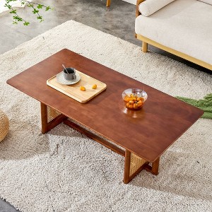 Kumasinova Chinese Style Rattan Solid Wood Coffee Table,Rectangular End Table with Woven Design,Center Table for Living Room,Office - 1 of 4