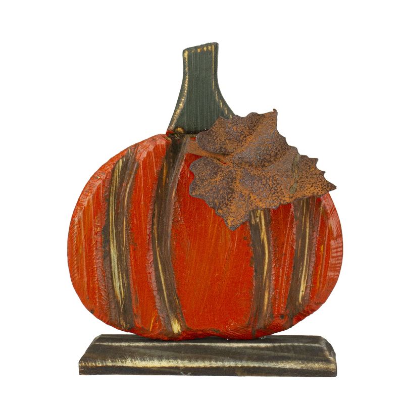 Northlight 6.5" Orange Carved Wood Autumn Harvest Pumpkin Decoration, 1 of 5