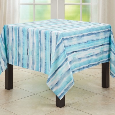 Blue Watercolor Print Fabric Tablecloth, 70"