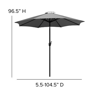 Gray 9-Foot Round Patio Umbrella with Aluminum Pole and Crank Tilt