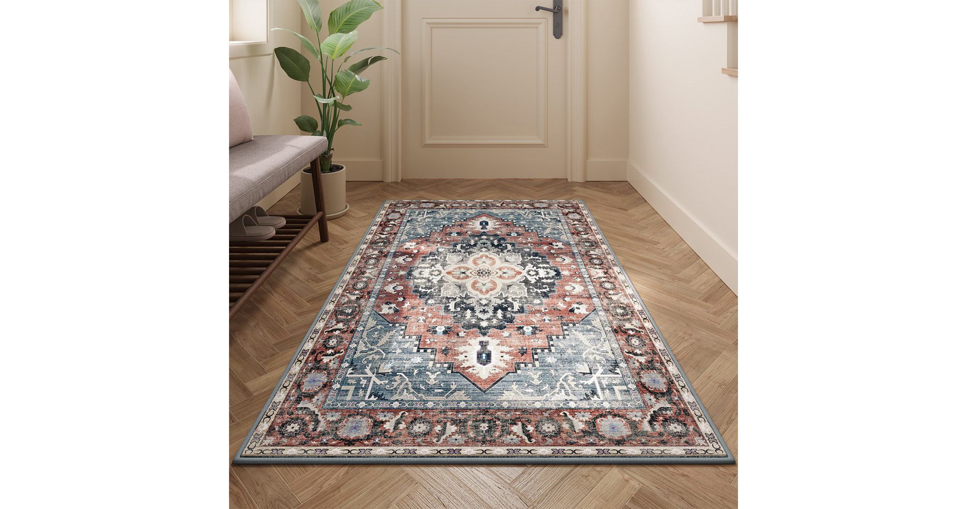 SONGMICS HOME Area Rug, Non-Slip Carpet, Traditional Vintage Style, Machine Washable Coffee Brown