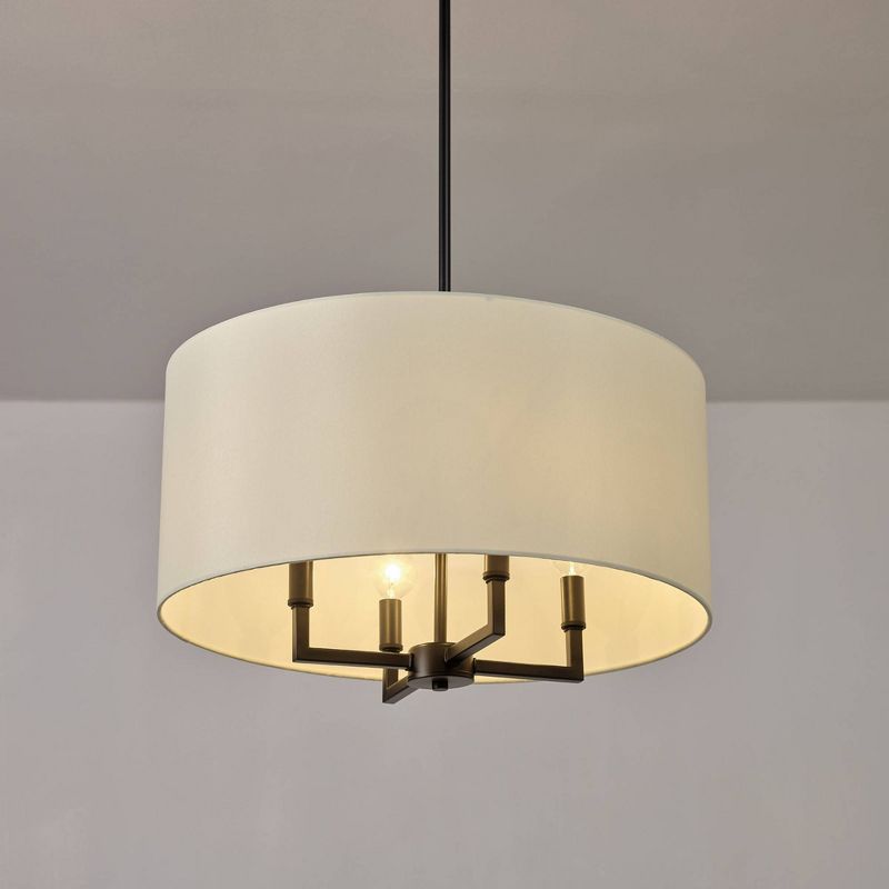 4-Light Matte Black Chandelier with Beige Fabric Shade - Globe Electric, 3 of 8