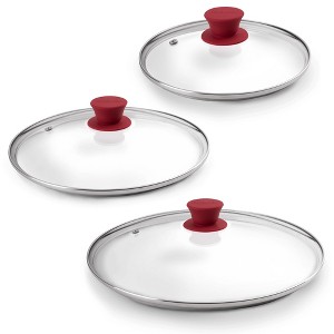 Cuisinel Glass Lids Set with Steam Vent - 8" + 10" + 12" Universal Replacement Covers, Compatible with Lodge Cast Iron Skillets, Oven Safe - 1 of 4