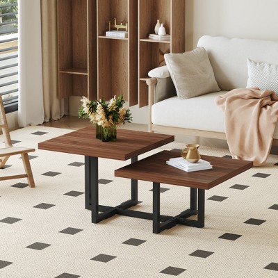 47*23.5*18in Dark Walnut Double-Deck Coffee Table, End Table with Metal Frame for Living Room