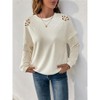 Women's Fall Long Sleeve Hollow Out Causal T-shirt Round Neck Loose Solid Color Pullover Top Blouse - 2 of 4