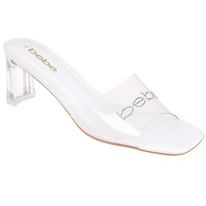 bebe Women's Clear Heeled Sandals - Dress Mules with Lucite Heel and Logo Rivets - 1 of 4