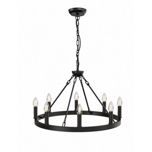 DORESshop 8-Light Black Wagon Wheel Chandelier, Farmhouse Large Candle Style Chandelier for Living Room, Dining Room, Foyer - 1 of 4