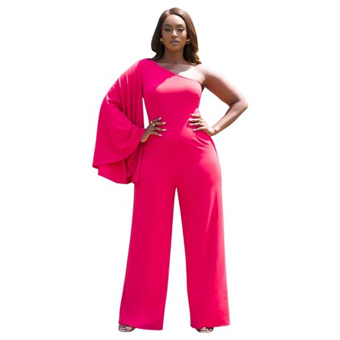 Rebdolls Women's Opal Extreme Single Sleeve Wide Leg Jumpsuit - Fuchsia ...