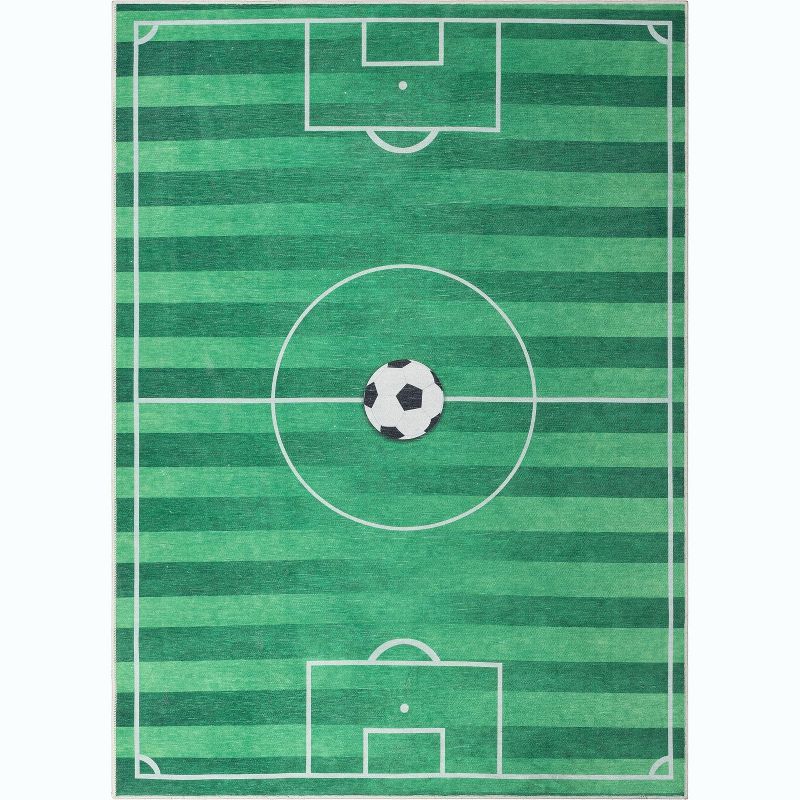 Well Woven Soccer Field Playmat Apollo Kids Collection Green Area Rug, 1 of 6