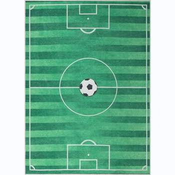 Well Woven Soccer Field Playmat Apollo Kids Collection Green Area Rug
