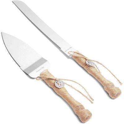 Sparkle and Bash 2 Pieces Rustic Wedding Cake Knife and Server Set (2 Sizes)