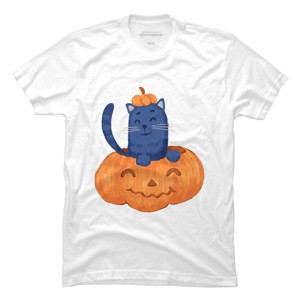 Men's Design By Humans Halloween Cat In A Pumpkin By wubbadub T-Shirt - 1 of 4
