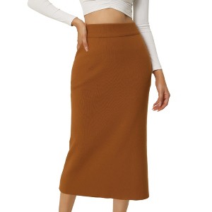 INSPIRE CHIC Women's Elastic High Waist Slit Hem Stretchy Ribbed Knit Bodycon Midi Skirts - 1 of 4