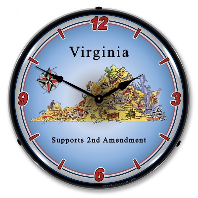 Collectable Sign & Clock | Virginia Supports the 2nd Amendment LED Wall Clock Retro/Vintage, Lighted